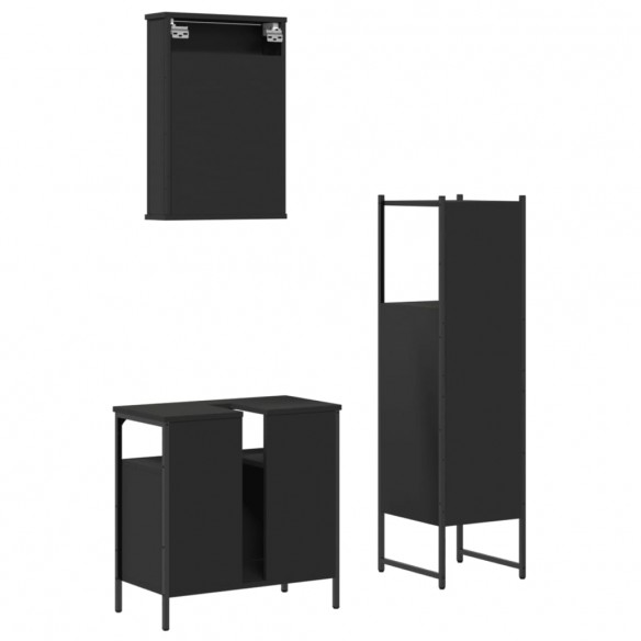 Ensemble de meubles salle de bain 3 pcs noir bois d'ingénierie