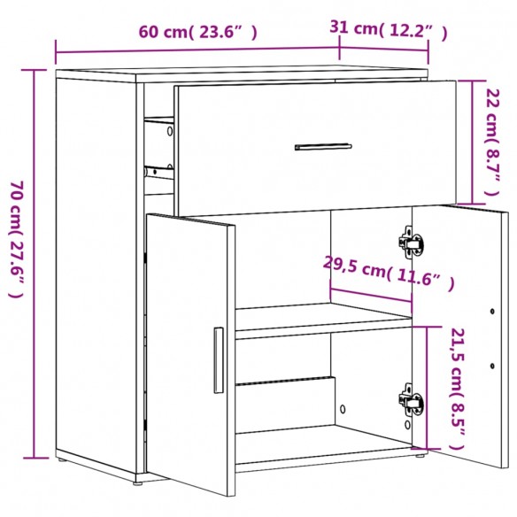 Buffet sonoma gris 60x31x70 cm bois d'ingénierie