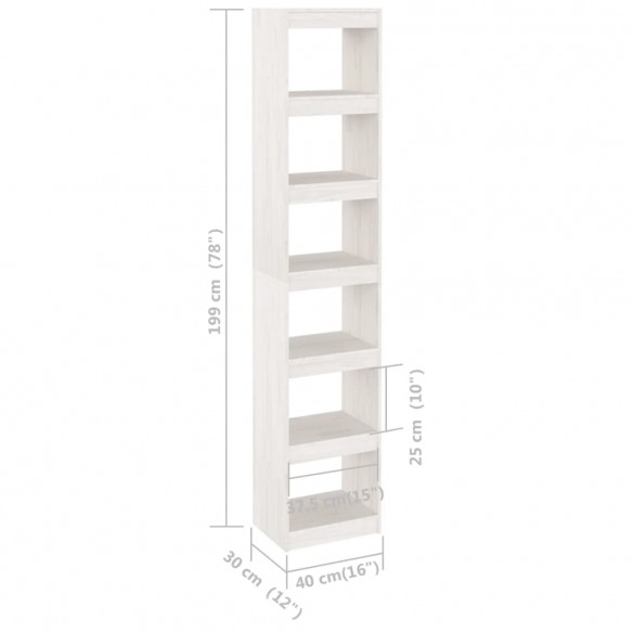 Bibliothèque/Séparateur de pièce Blanc 40x30x199 cm Pin massif