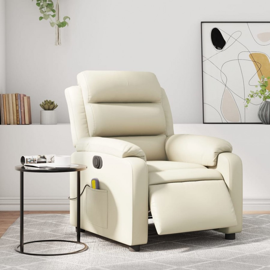 Fauteuil de massage inclinable électrique crème similicuir