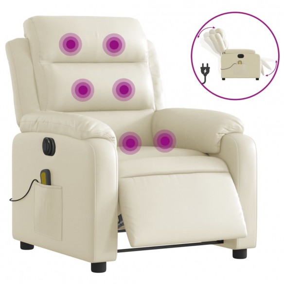 Fauteuil de massage inclinable électrique crème similicuir