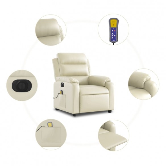 Fauteuil de massage inclinable électrique crème similicuir