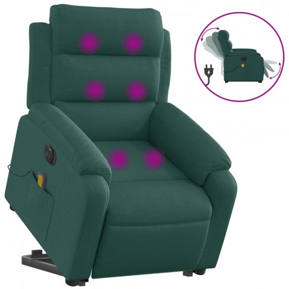 Fauteuil inclinable de massage électrique Vert foncé Tissu