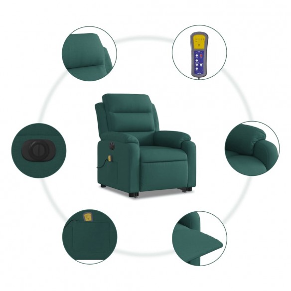 Fauteuil inclinable de massage électrique Vert foncé Tissu