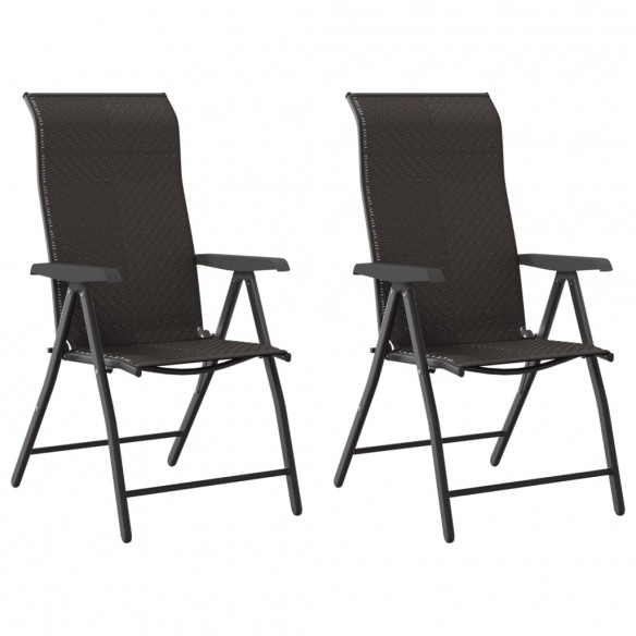 Chaises pliables de jardin 2 pcs couleur café noir poly rotin