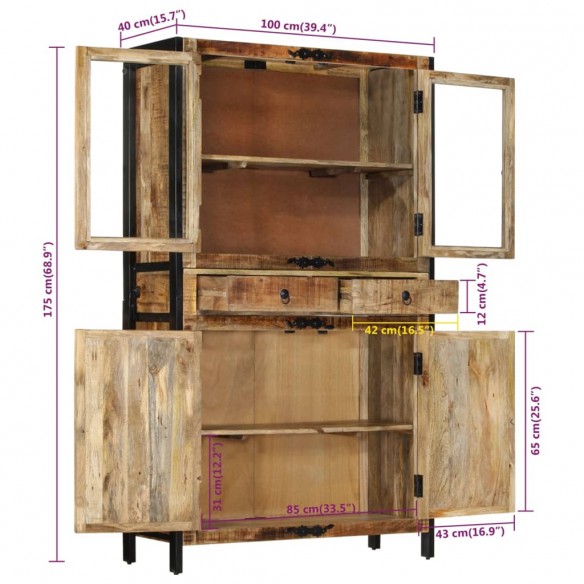 Buffet 100x40x175 cm bois de manguier brut massif