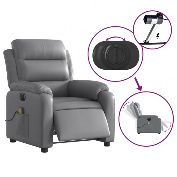 Fauteuil de massage inclinable électrique gris similicuir