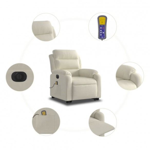 Fauteuil inclinable de massage électrique crème velours