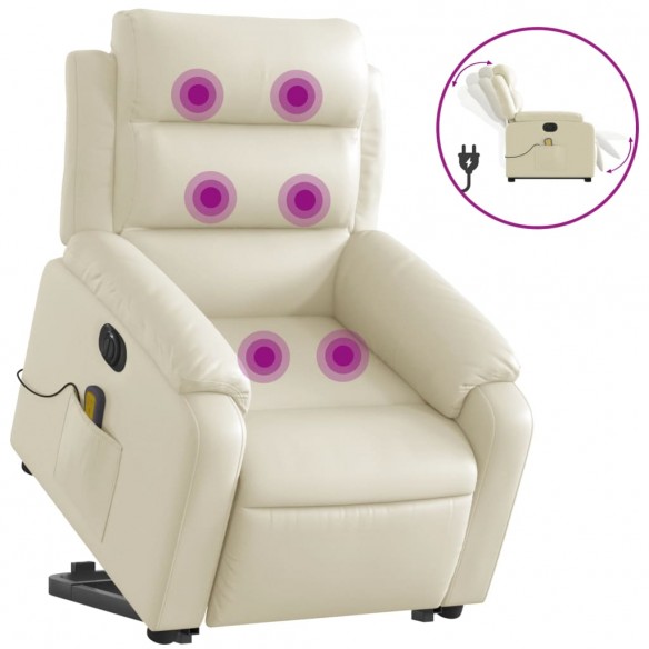 Fauteuil inclinable de massage électrique crème similicuir