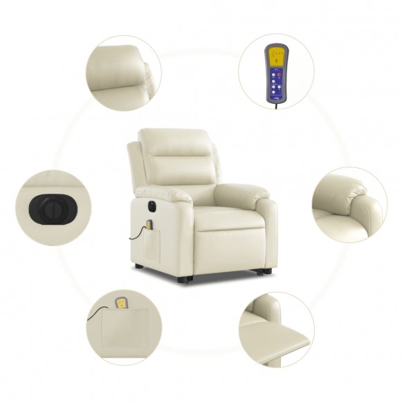 Fauteuil inclinable de massage électrique crème similicuir