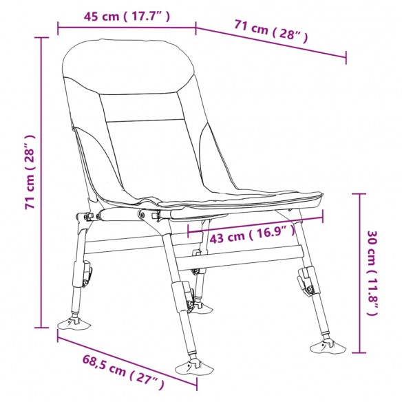 Chaise de pêche avec pieds à boue réglables pliable camouflage