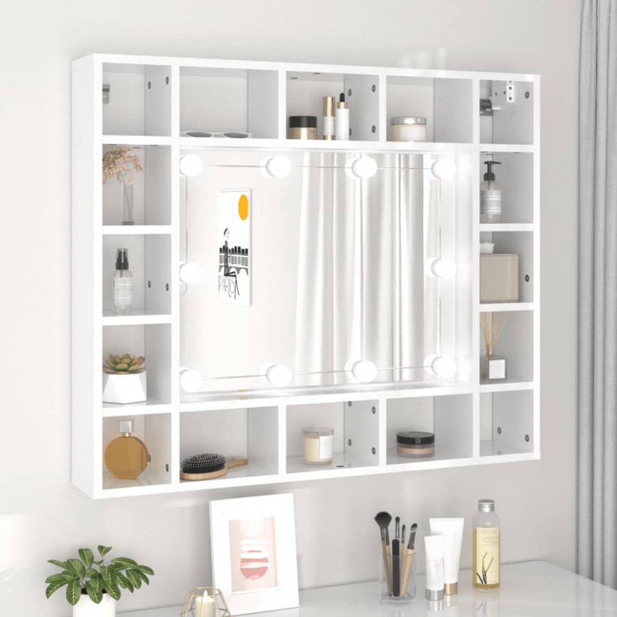 Armoire de miroir avec LED Blanc brillant 91x15x76,5 cm