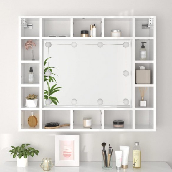 Armoire de miroir avec LED Blanc brillant 91x15x76,5 cm