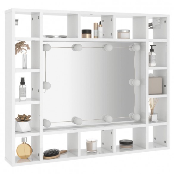 Armoire de miroir avec LED Blanc brillant 91x15x76,5 cm