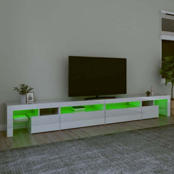 Meuble TV avec lumières LED Blanc brillant 290x36,5x40 cm