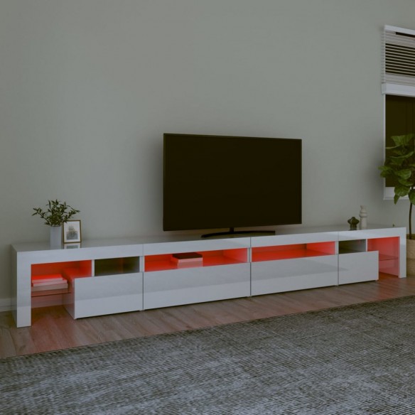 Meuble TV avec lumières LED Blanc brillant 290x36,5x40 cm