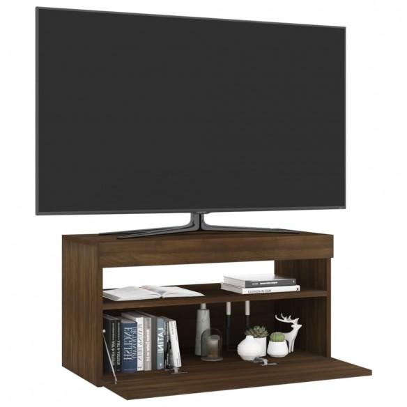 Meuble TV avec lumières LED Chêne marron 75x35x40 cm