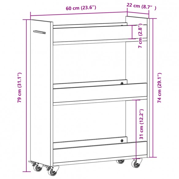 Armoire avec roues noir 60x22x79 cm bois d'ingénierie