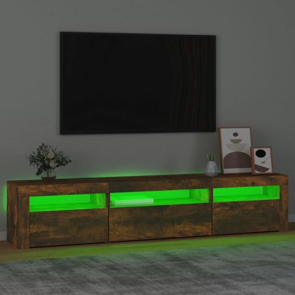 Meuble TV avec lumières LED Chêne fumé 195x35x40 cm