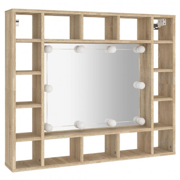 Armoire de miroir avec LED Chêne sonoma 91x15x76,5 cm