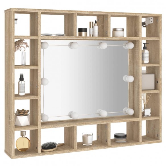 Armoire de miroir avec LED Chêne sonoma 91x15x76,5 cm