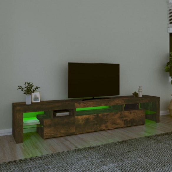 Meuble TV avec lumières LED Chêne fumé 215x36,5x40 cm