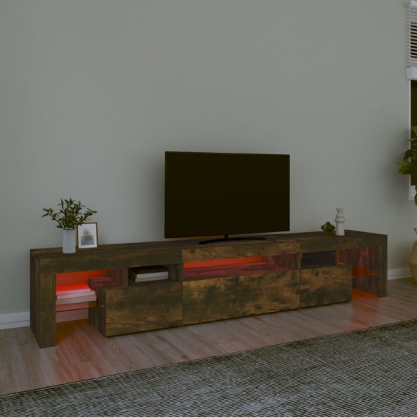 Meuble TV avec lumières LED Chêne fumé 215x36,5x40 cm