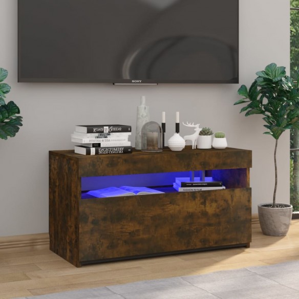 Meuble TV avec lumières LED Chêne fumé 75x35x40 cm