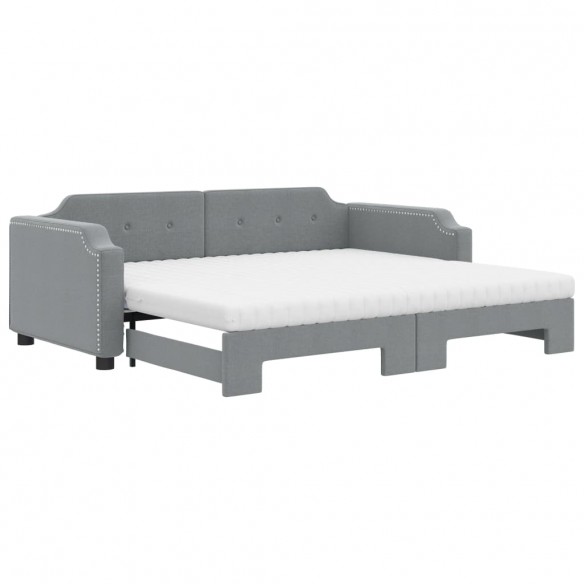 Lit de jour avec gigogne et matelas gris clair 90x200 cm tissu