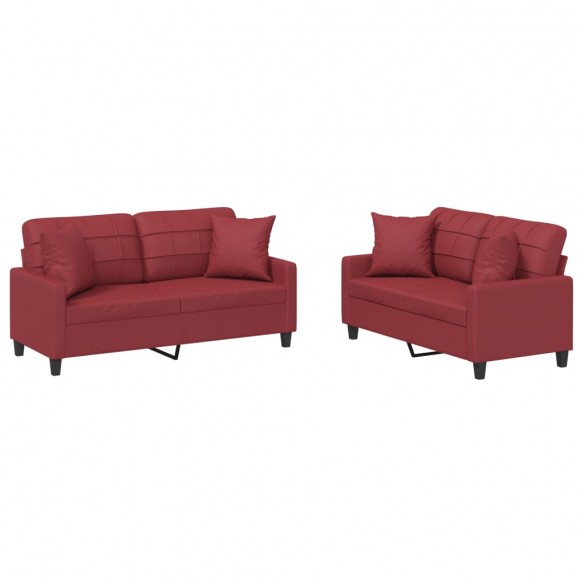 Ensemble de canapés 2 pcs et coussins rouge bordeaux similicuir