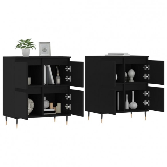 Buffets 2 pcs noir bois d'ingénierie