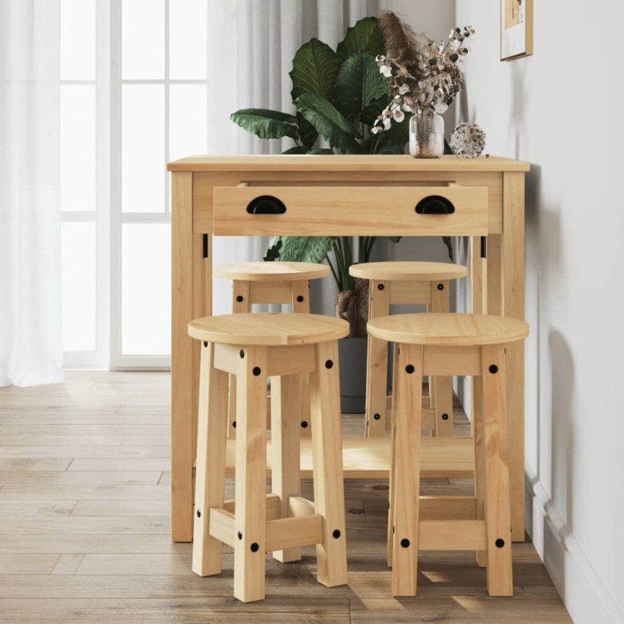 Ensemble de bar 5 pcs Bois de pin massif