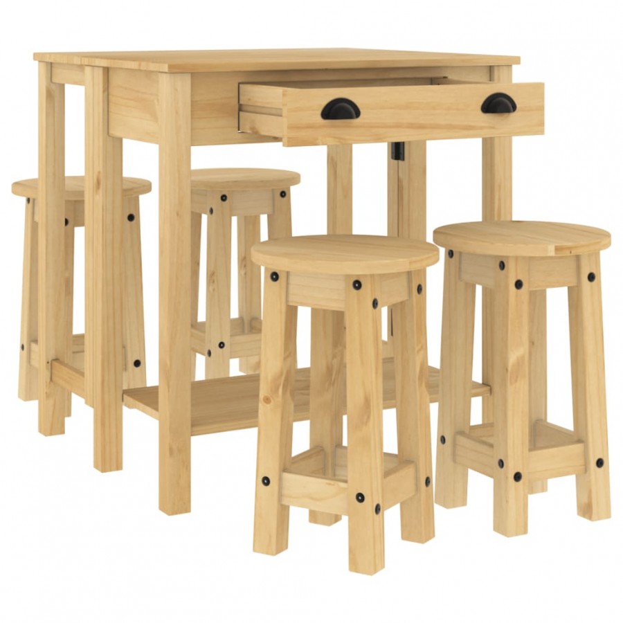 Ensemble de bar 5 pcs Bois de pin massif