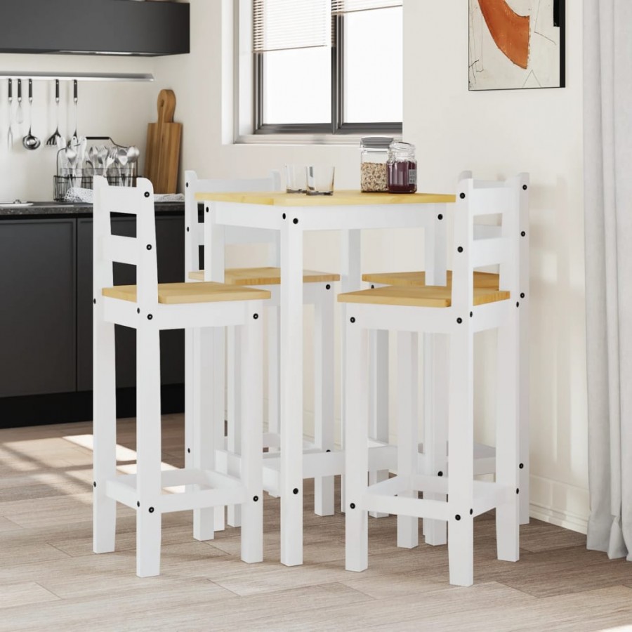 Ensemble de bar 5 pcs Blanc Bois de pin massif