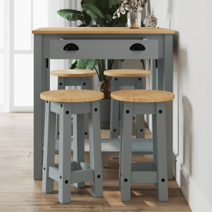 Ensemble de bar 5 pcs Gris Bois de pin massif