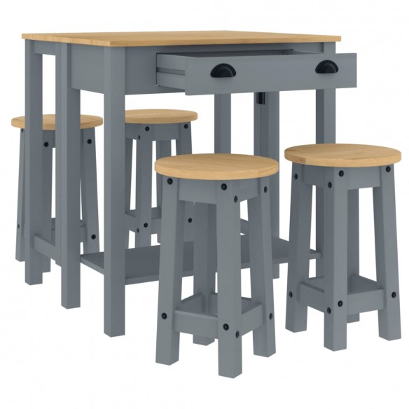 Ensemble de bar 5 pcs Gris Bois de pin massif