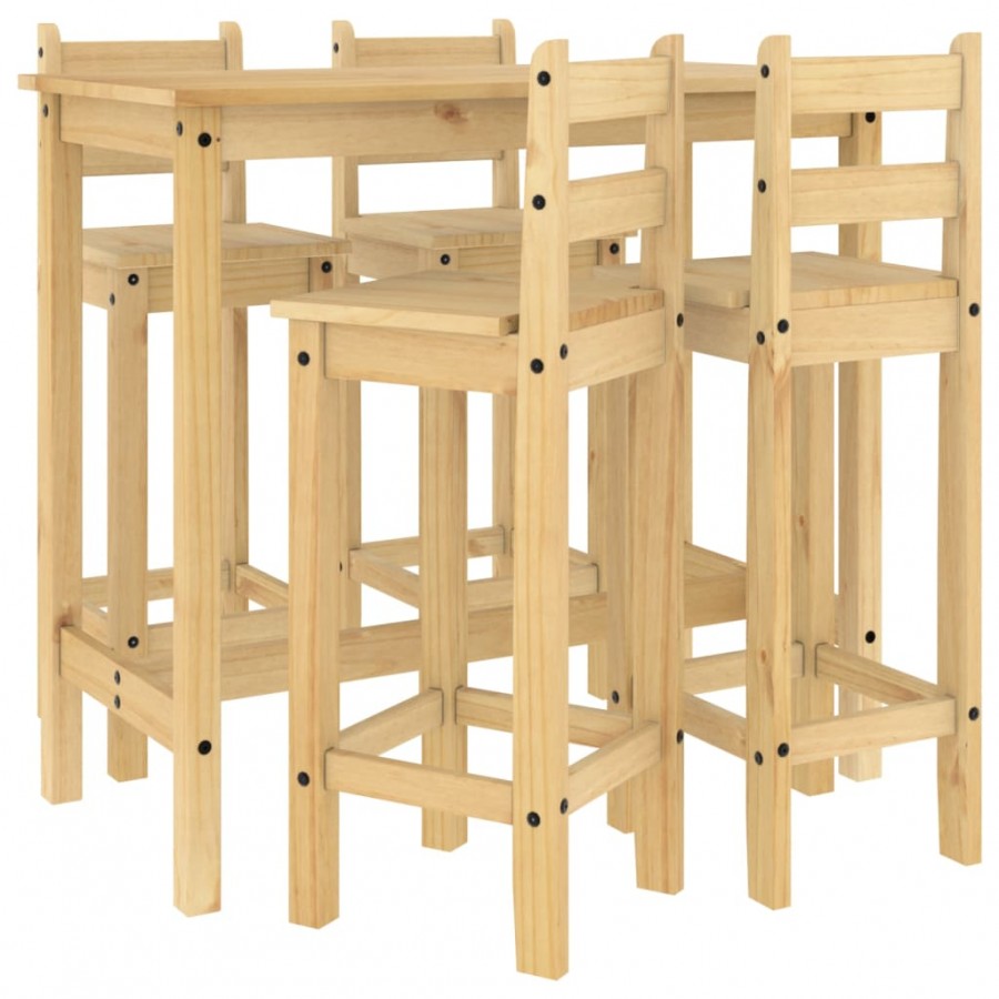 Ensemble de bar 5 pcs Bois de pin massif