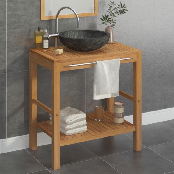 Armoire de toilette en teck solide avec lavabo en marbre Noir