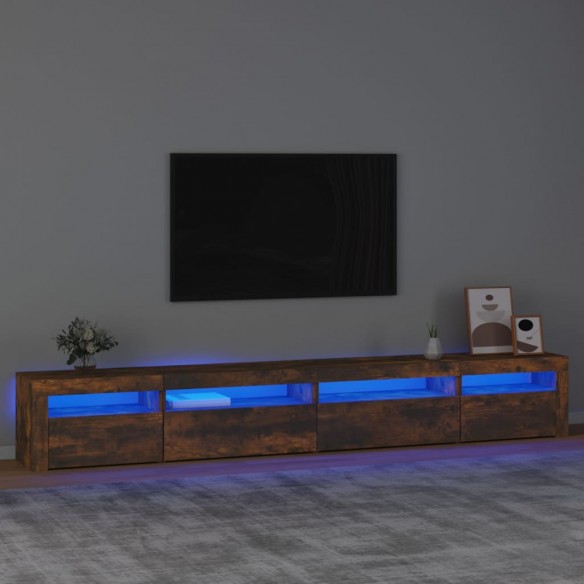 Meuble TV avec lumières LED Chêne fumé 270x35x40 cm