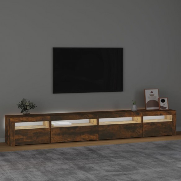 Meuble TV avec lumières LED Chêne fumé 270x35x40 cm