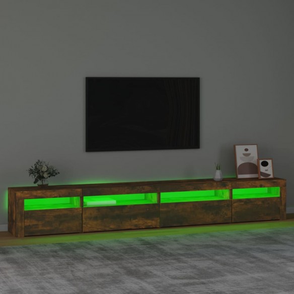 Meuble TV avec lumières LED Chêne fumé 270x35x40 cm