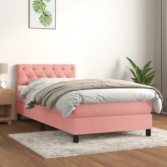 Cadre de lit et matelas Rose 80x200 cm Velours