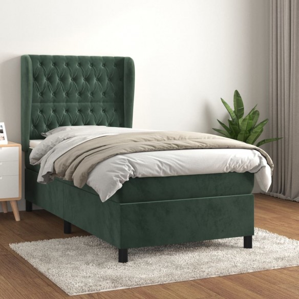 Cadre de lit et matelas Vert foncé 80x200 cm Velours