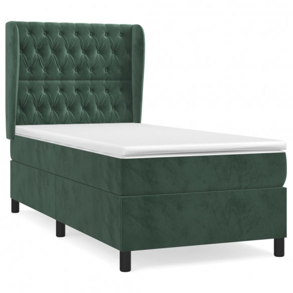 Cadre de lit et matelas Vert foncé 80x200 cm Velours