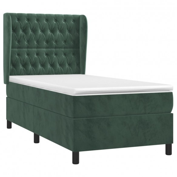 Cadre de lit et matelas Vert foncé 80x200 cm Velours