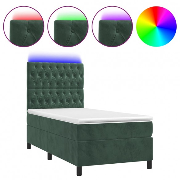 Cadre de lit et matelas et LED Vert foncé 80x200 cm