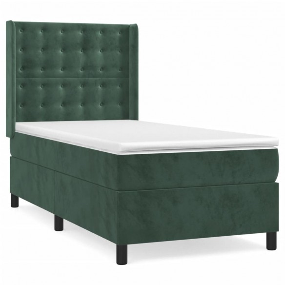 Cadre de lit et matelas Vert foncé 80x200 cm Velours