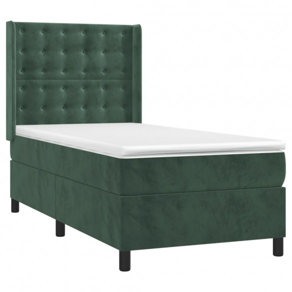 Cadre de lit et matelas Vert foncé 80x200 cm Velours