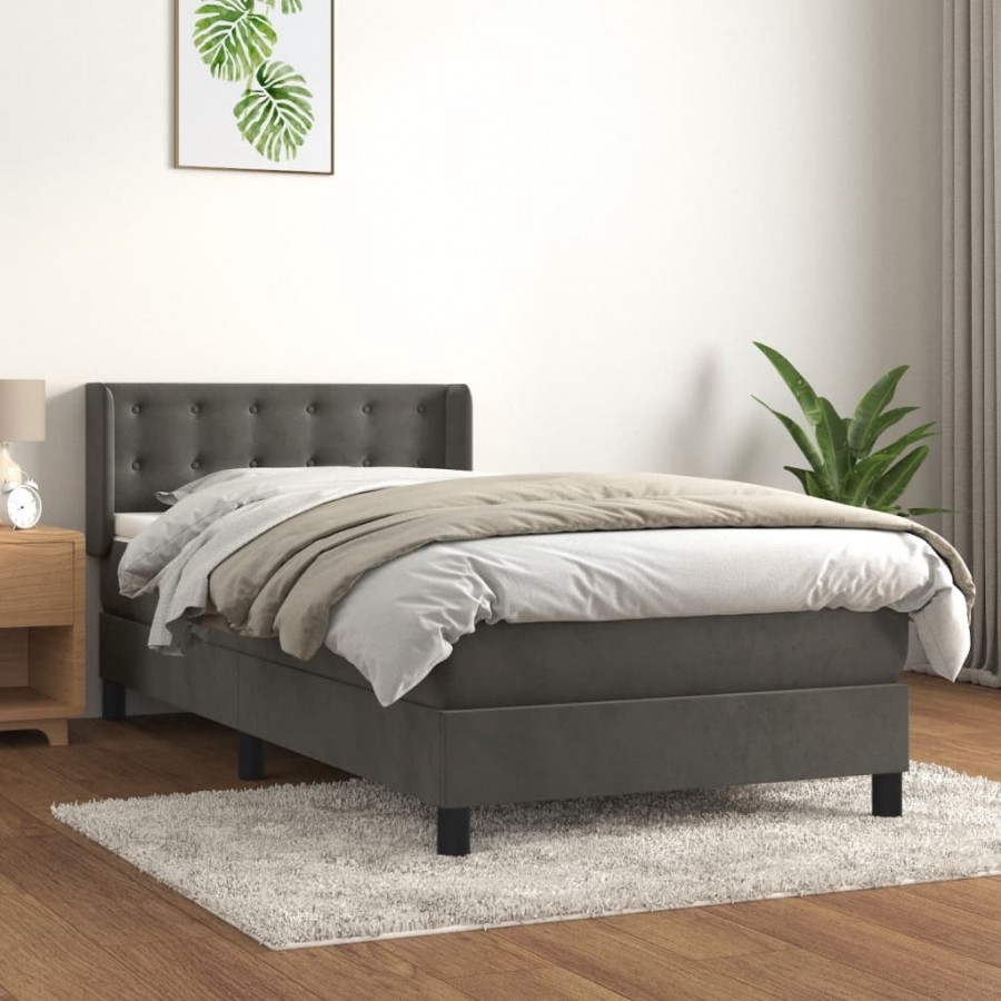 Cadre de lit avec matelas Gris foncé 100x200 cm