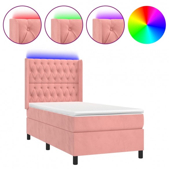 Cadre de lit matelas et LED Rose 80x200 cm Velours